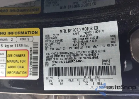 2022 Ford Bronco Sport Big Bend z USA, uszkodzony, nr VIN 3FMCR9B62NRD24658